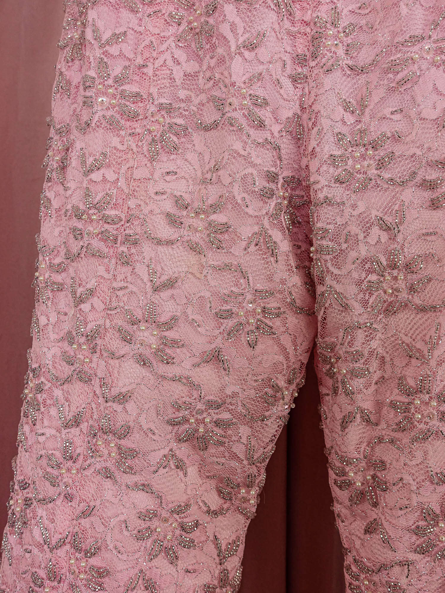 1960s Pink Lace Beaded Two Piece Set