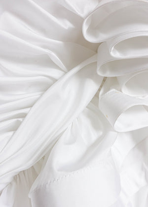 1980s White Asymmetrical Ruffle Gown