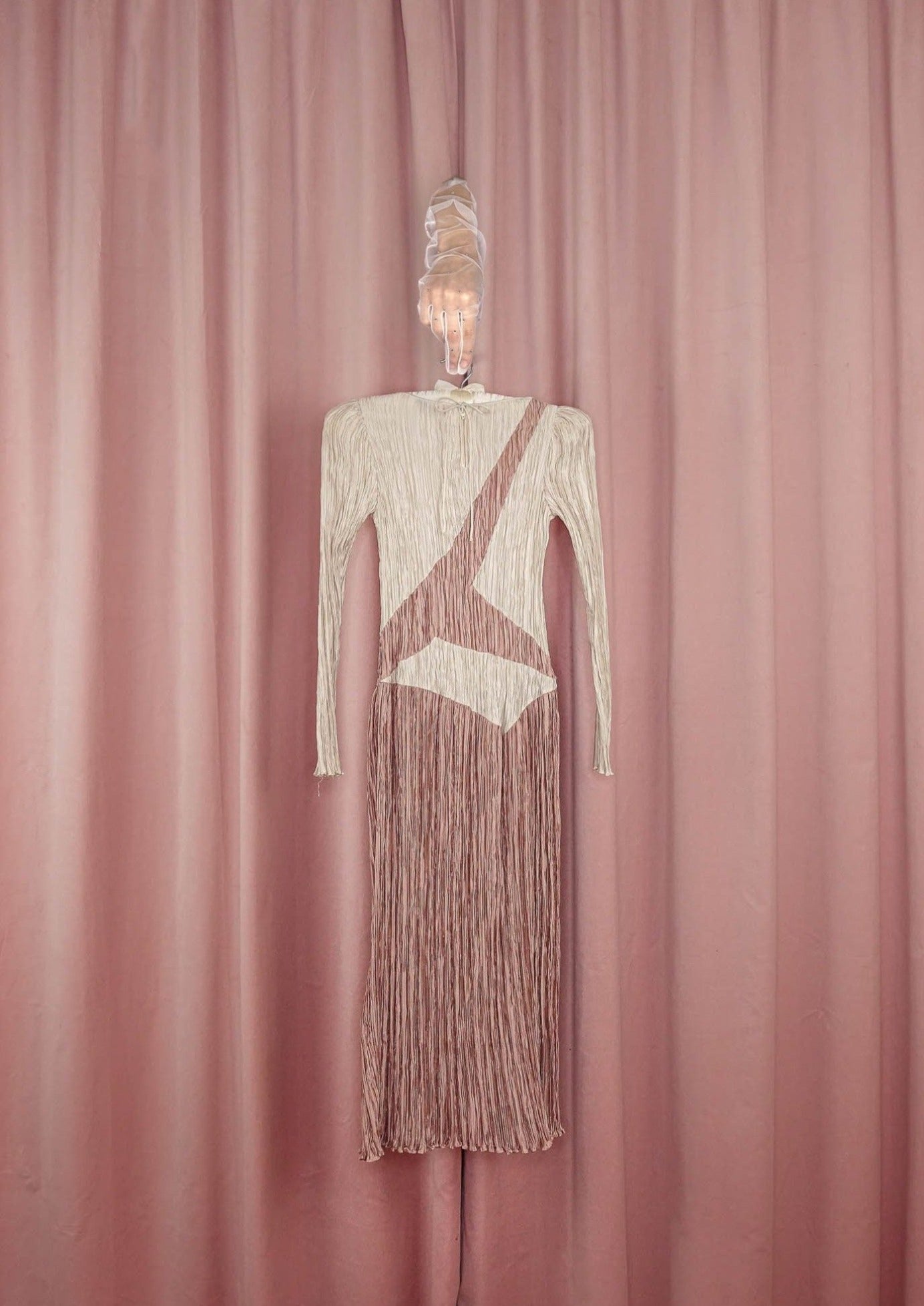 1980s 'Mary McFadden' Champagne and Mauve Pleated Dress