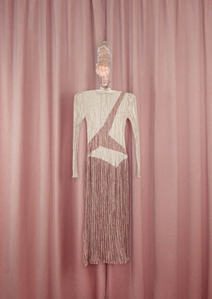 1980s 'Mary McFadden' Champagne and Mauve Pleated Dress