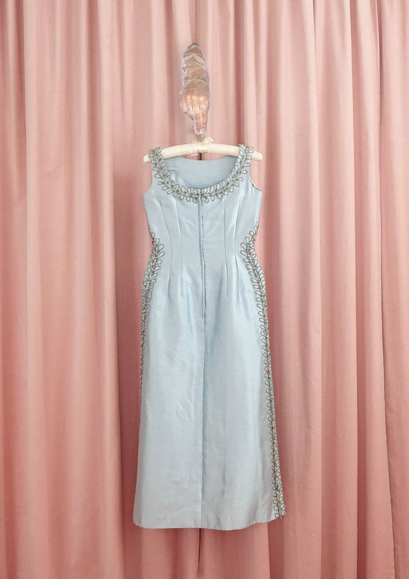1960s Ice Blue Beaded Gown With Train