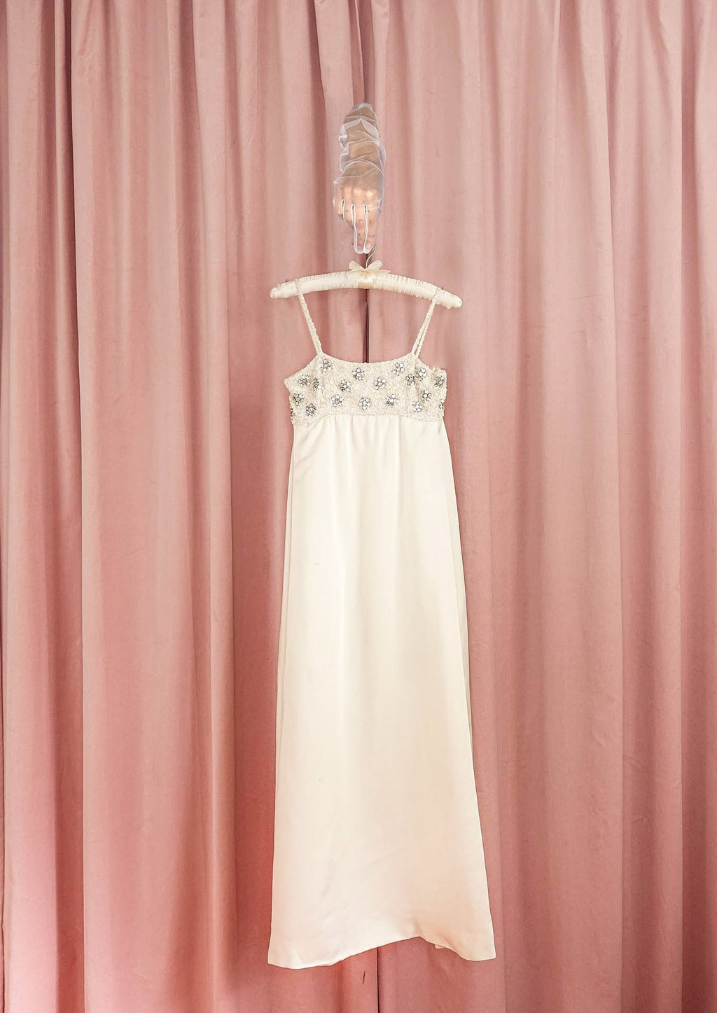 1960s 'Alfred Bosand' White Satin Empire Gown