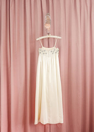 1960s 'Alfred Bosand' White Satin Empire Gown
