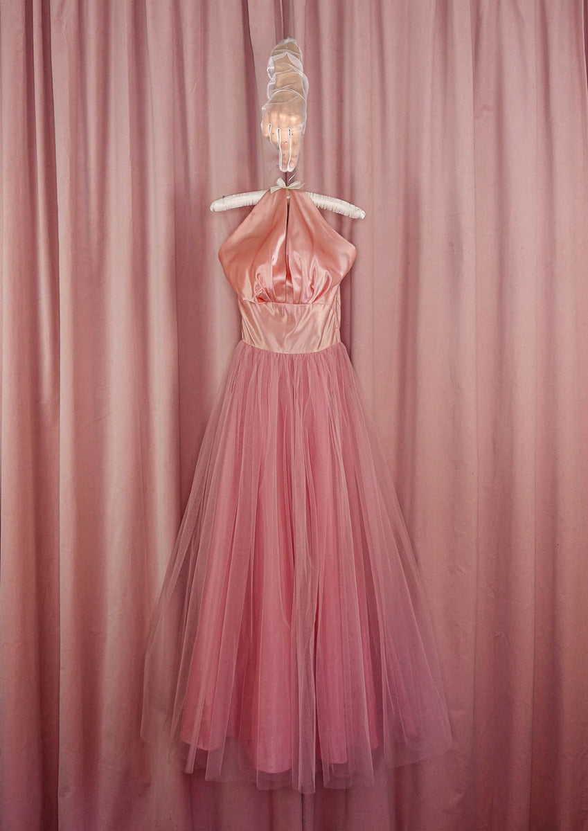 1960s Pink Liquid Satin and Tulle Halter Gown and Bolero – Cha Cha Linda  Vintage