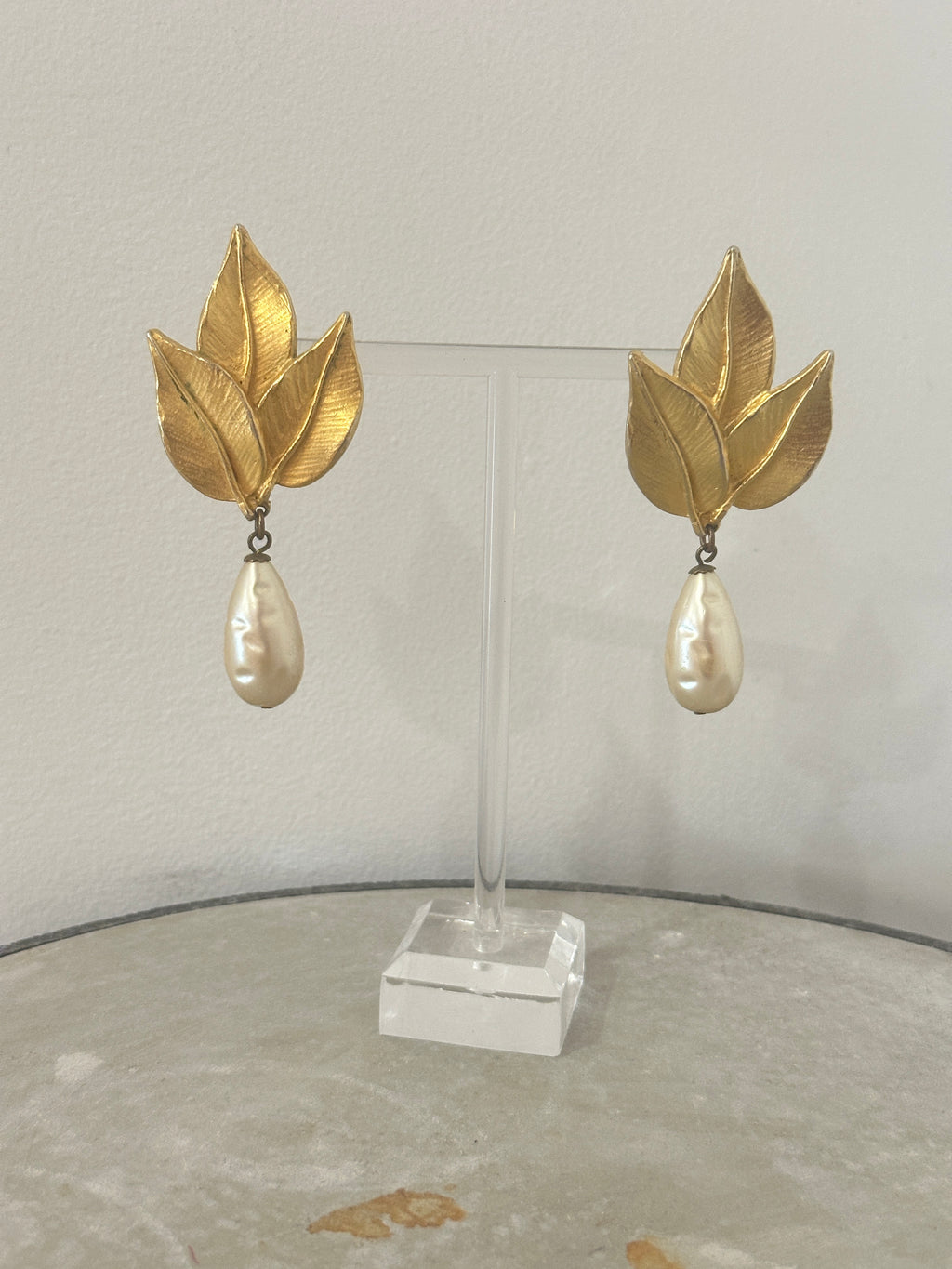Edouard Rambaud 80s Leaf and Pearl Earrings