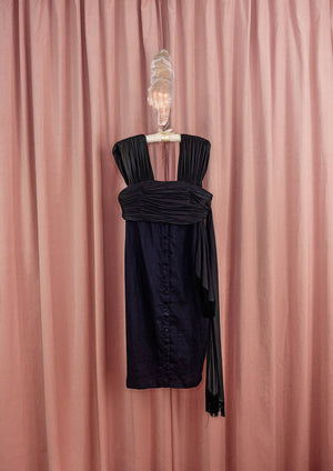 1980s 'Gianni Versace' Navy Linen and Silk Jersey Dress