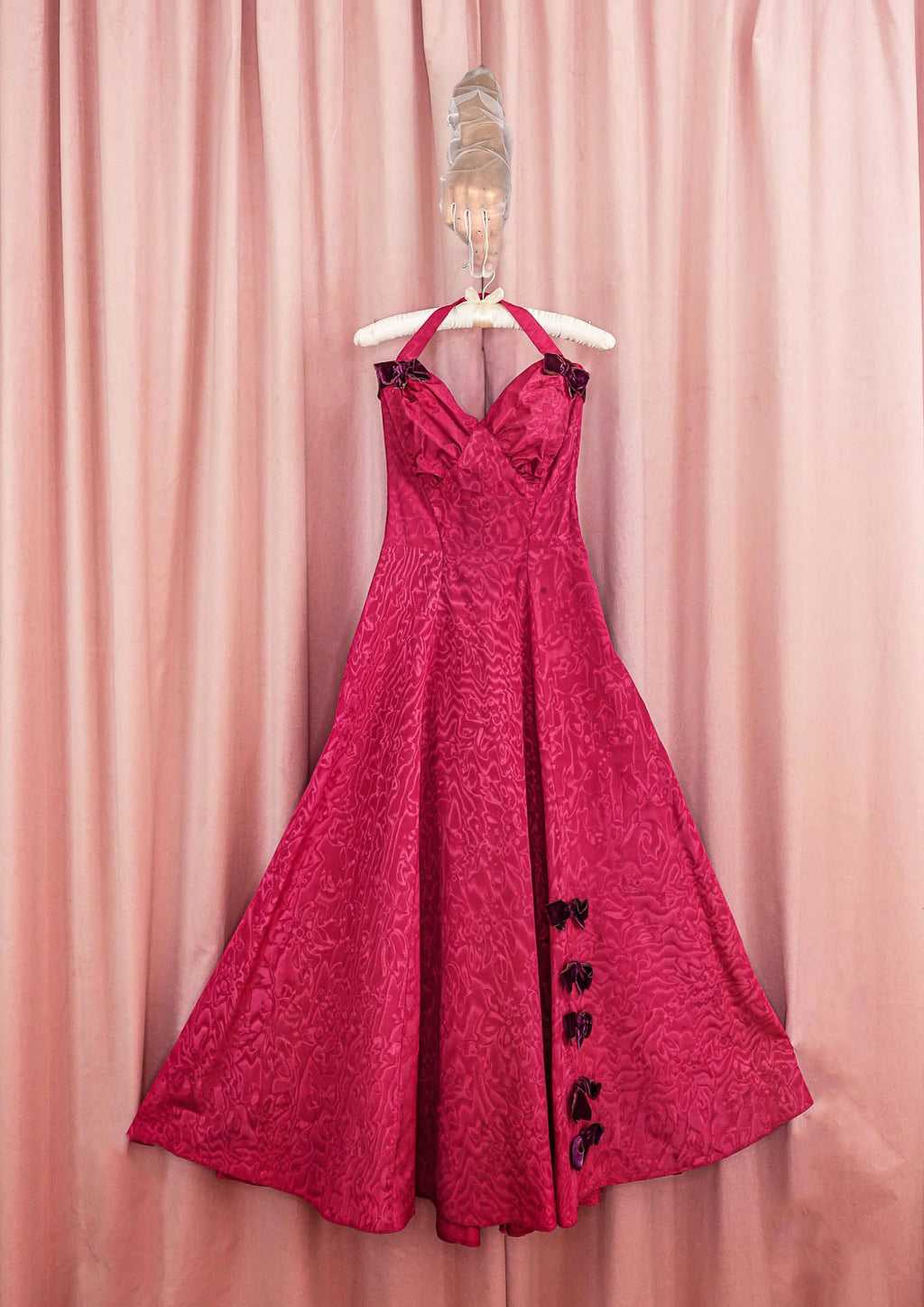 1940s Fuchsia Moiré Halter Gown