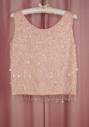 1960s Pink Beaded Sequin Shell Top