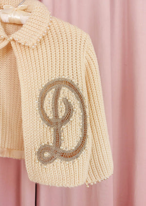 1960s Buttercream Cropped Monogram Sweater