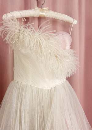 1950s Pearl and Quartz Tulle Strapless Gown