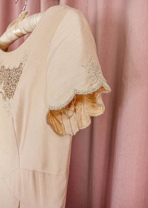 1960s Champagne Silk Cut Out Dress