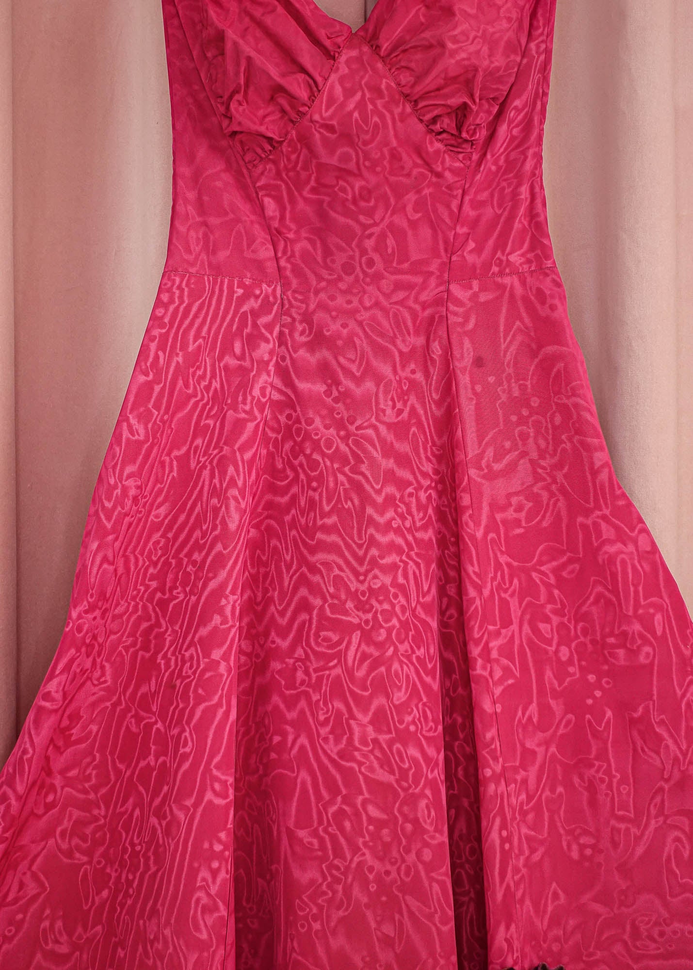 1940s Fuchsia Moiré Halter Gown
