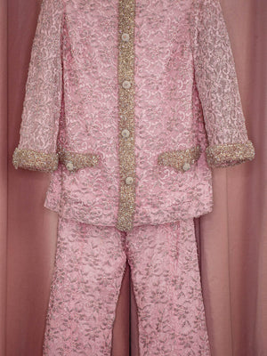 1960s Pink Lace Beaded Two Piece Set