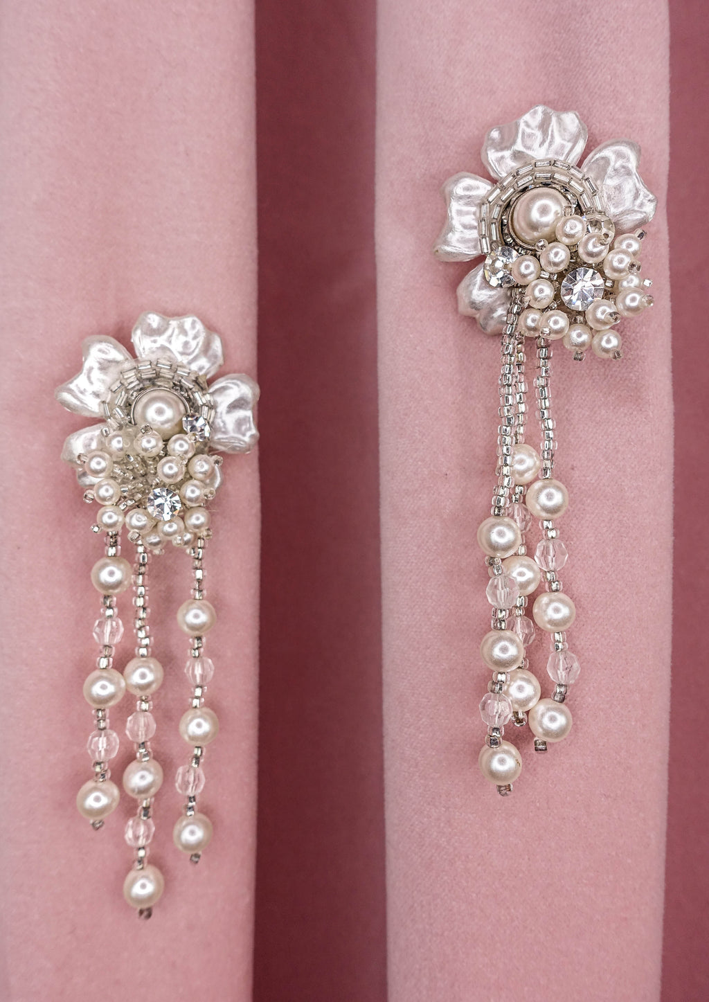 1980s Silver Flower and Pearl Bomb Clips
