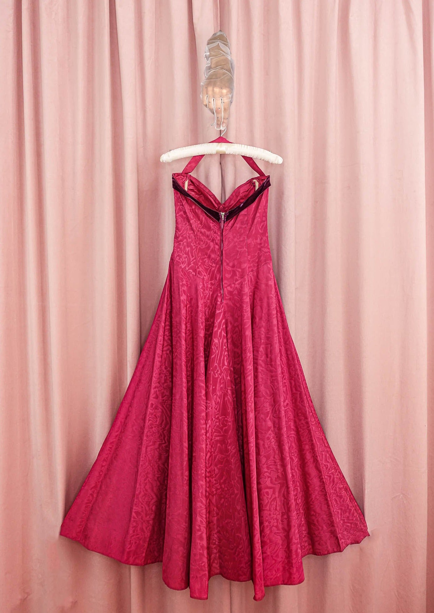1940s Fuchsia Moir Halter Gown Cha Cha Linda Vintage 1940s Fuchsia Moir Halter Gown Cha Cha Linda Vintage