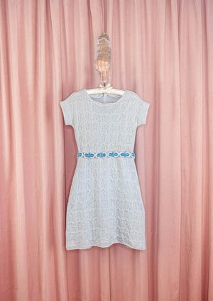 1960s Baby Blue Belted Knit Dress