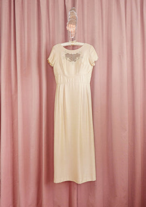 1960s Champagne Silk Cut Out Dress