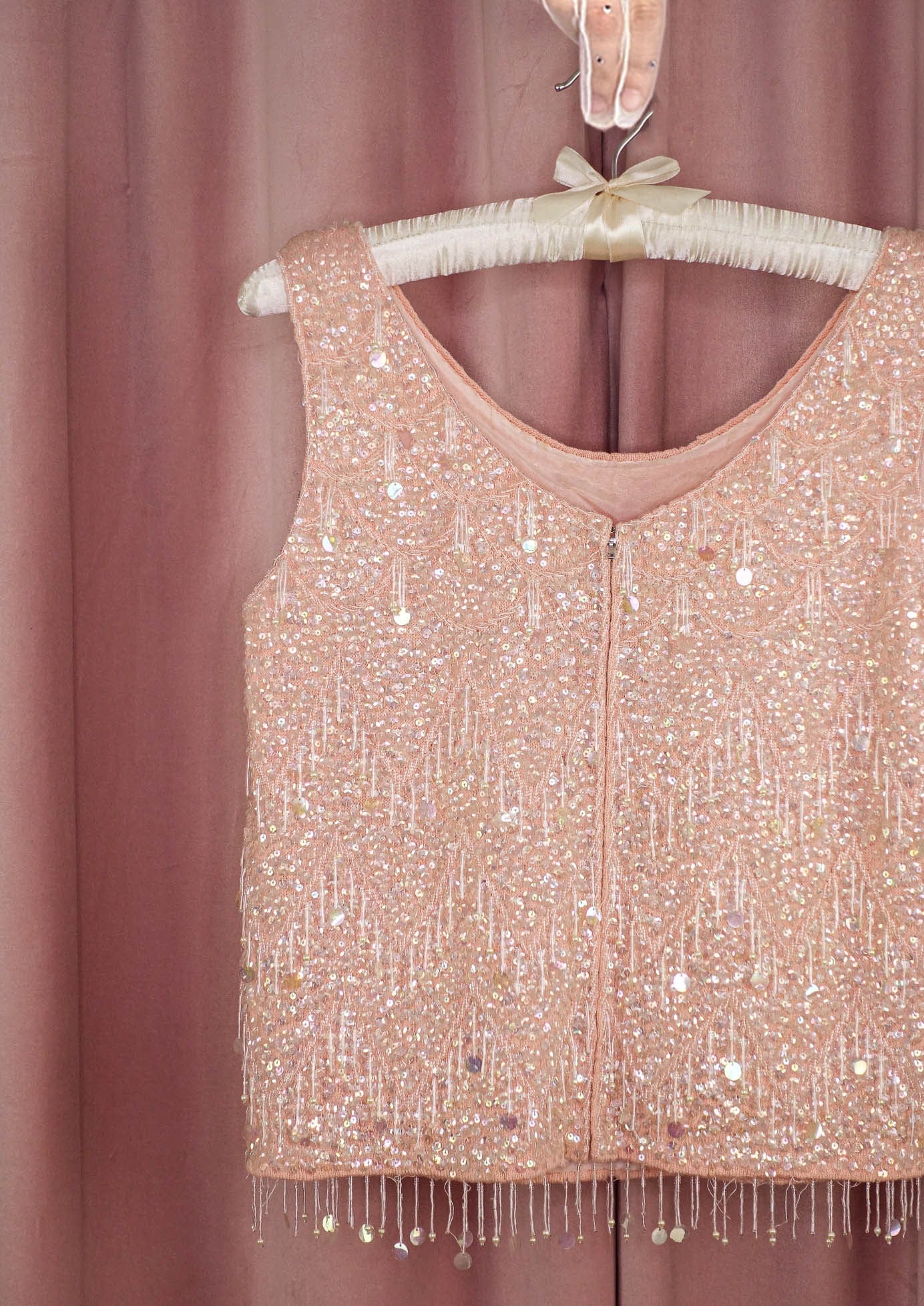 Shell Pink Top 1960s Pink Beaded Sequin Shell Top – Cha Cha Linda Vintage