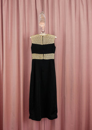 1970s Black Lace Illusion Column Dress