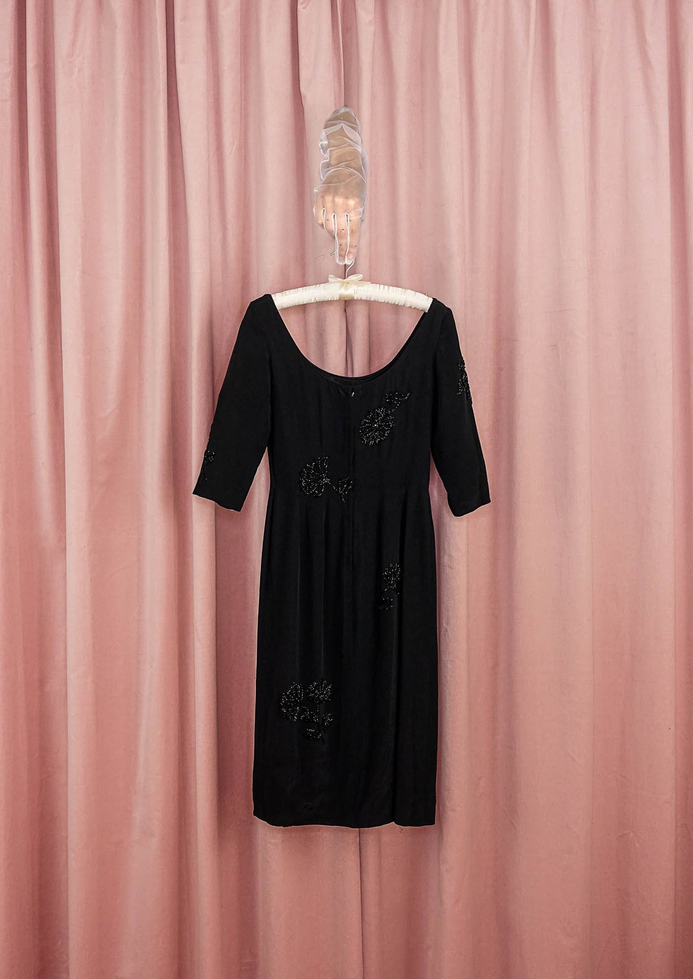 1960s 'Gene Shelly' Beaded Black Wiggle Dress Cha Cha Linda Vintage 1960s 'Gene Shelly' Beaded Black Wiggle Dress Cha Cha Linda Vintage