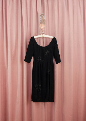 1960s 'Gene Shelly' Beaded Black Wiggle Dress