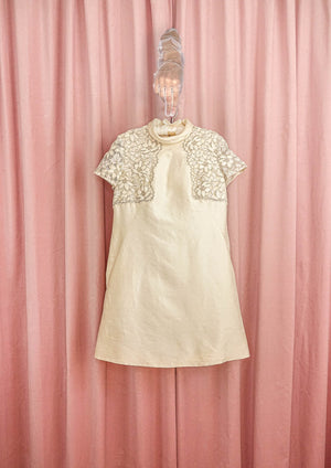 1960s Dupioni and Lace Shift Dress mini