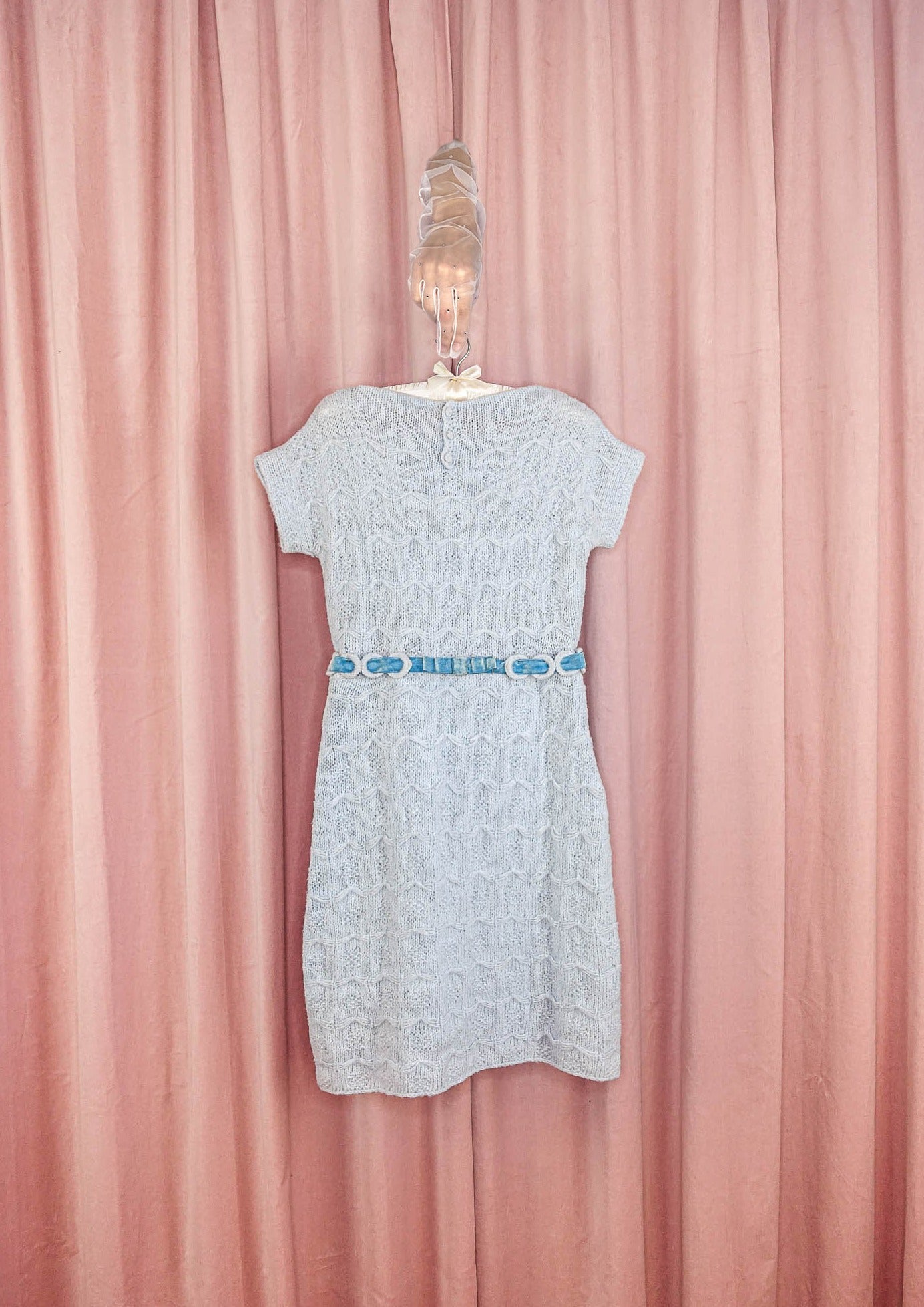 1960s Baby Blue Belted Knit Dress