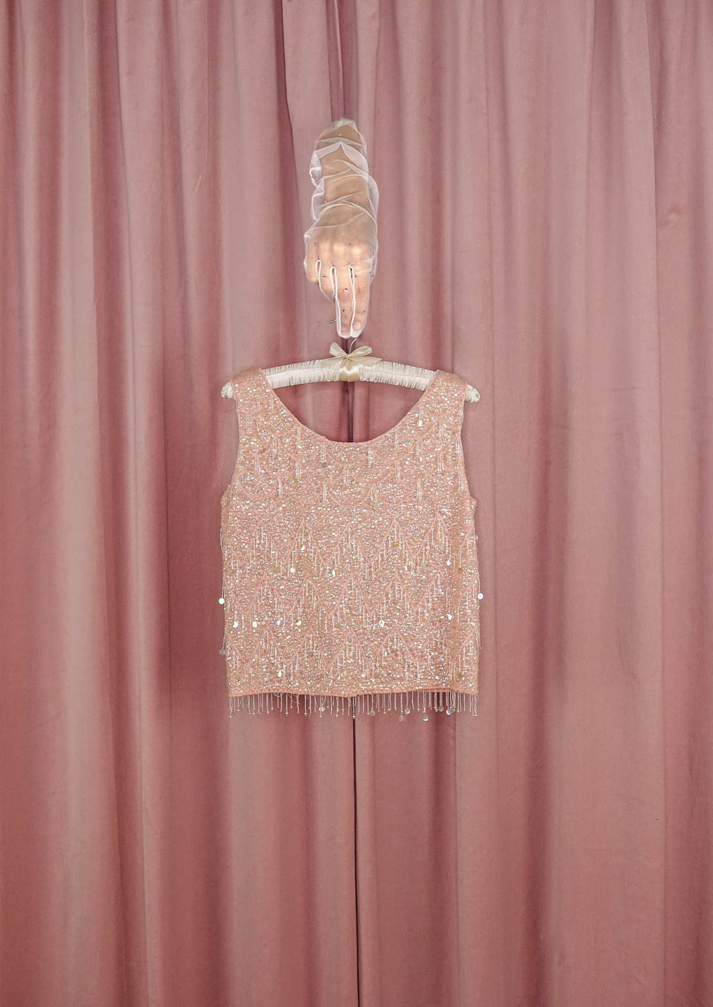 1960s Pink Beaded Sequin Shell Top