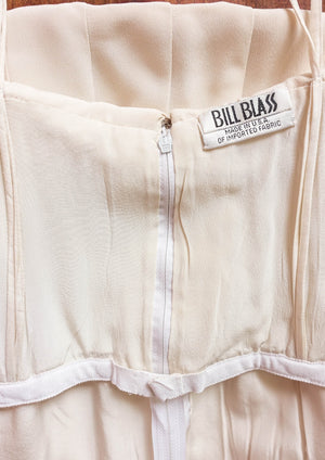 'Bill Blass' Silk Knife Pleat Mini Dress in Ecru