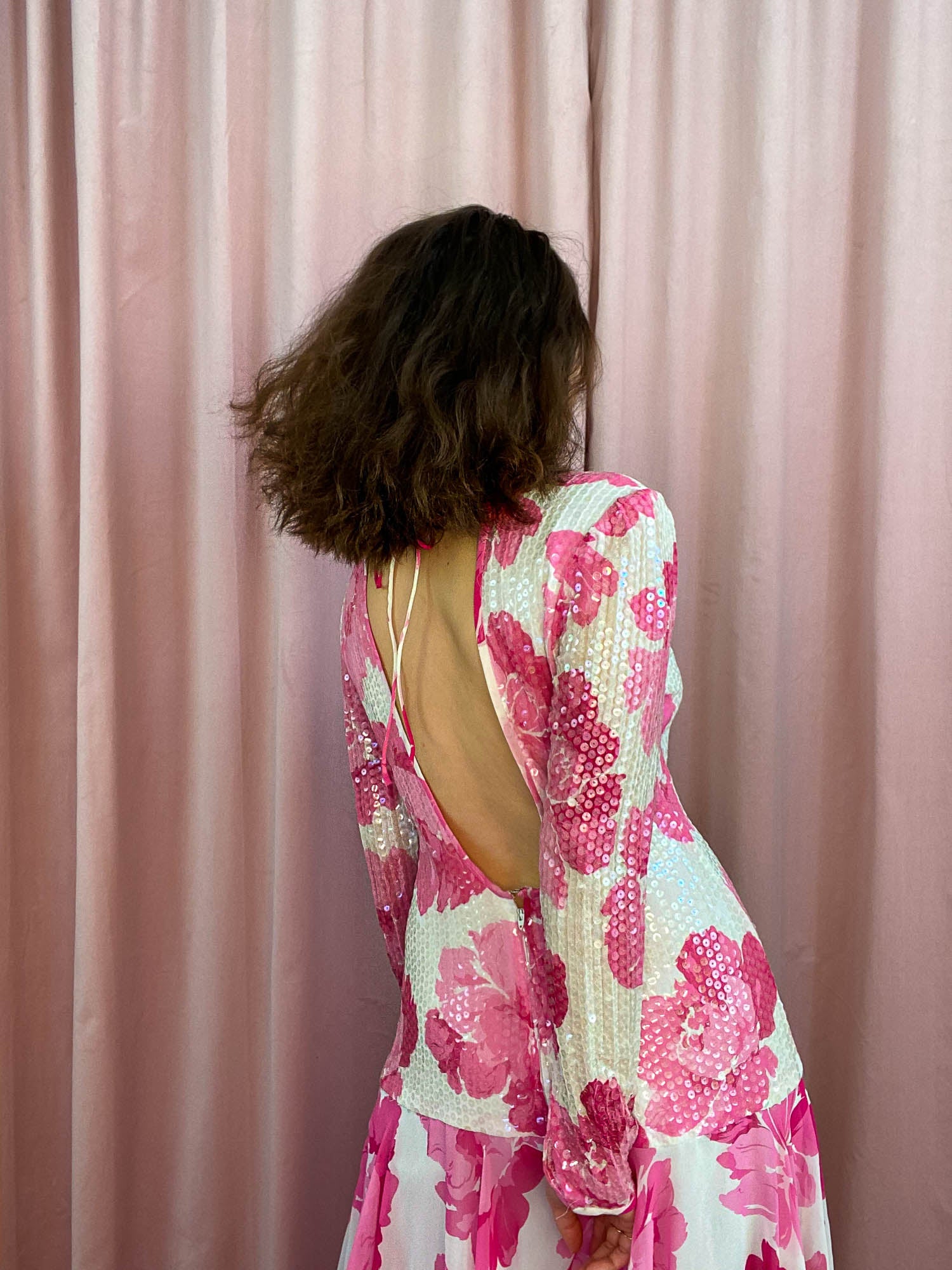 1980s Silk Sequin Backless Dress