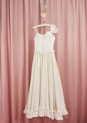 1940s Ivory Faille Ruffle Ballgown And Capelet