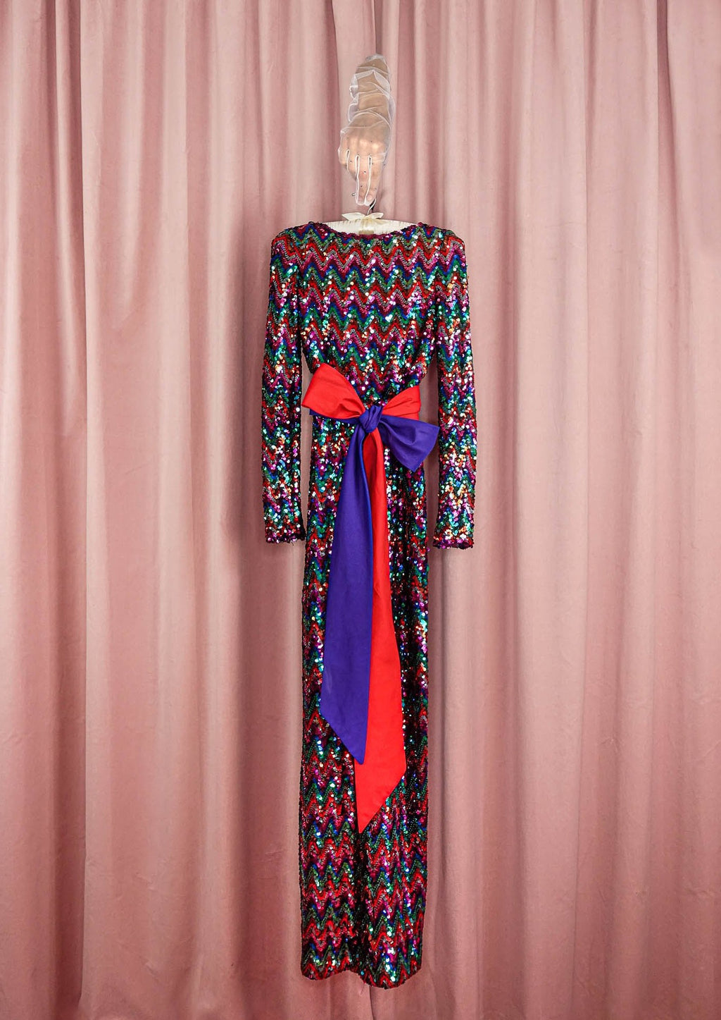 1970s Rainbow Chevron Sequin Gown
