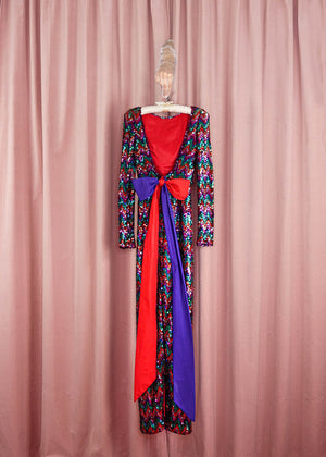 1970s Rainbow Chevron Sequin Gown