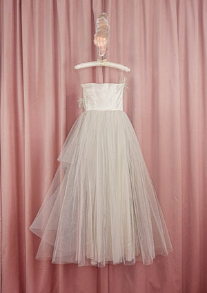 1950s Pearl and Quartz Tulle Strapless Gown