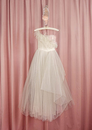 1950s Pearl and Quartz Tulle Strapless Gown