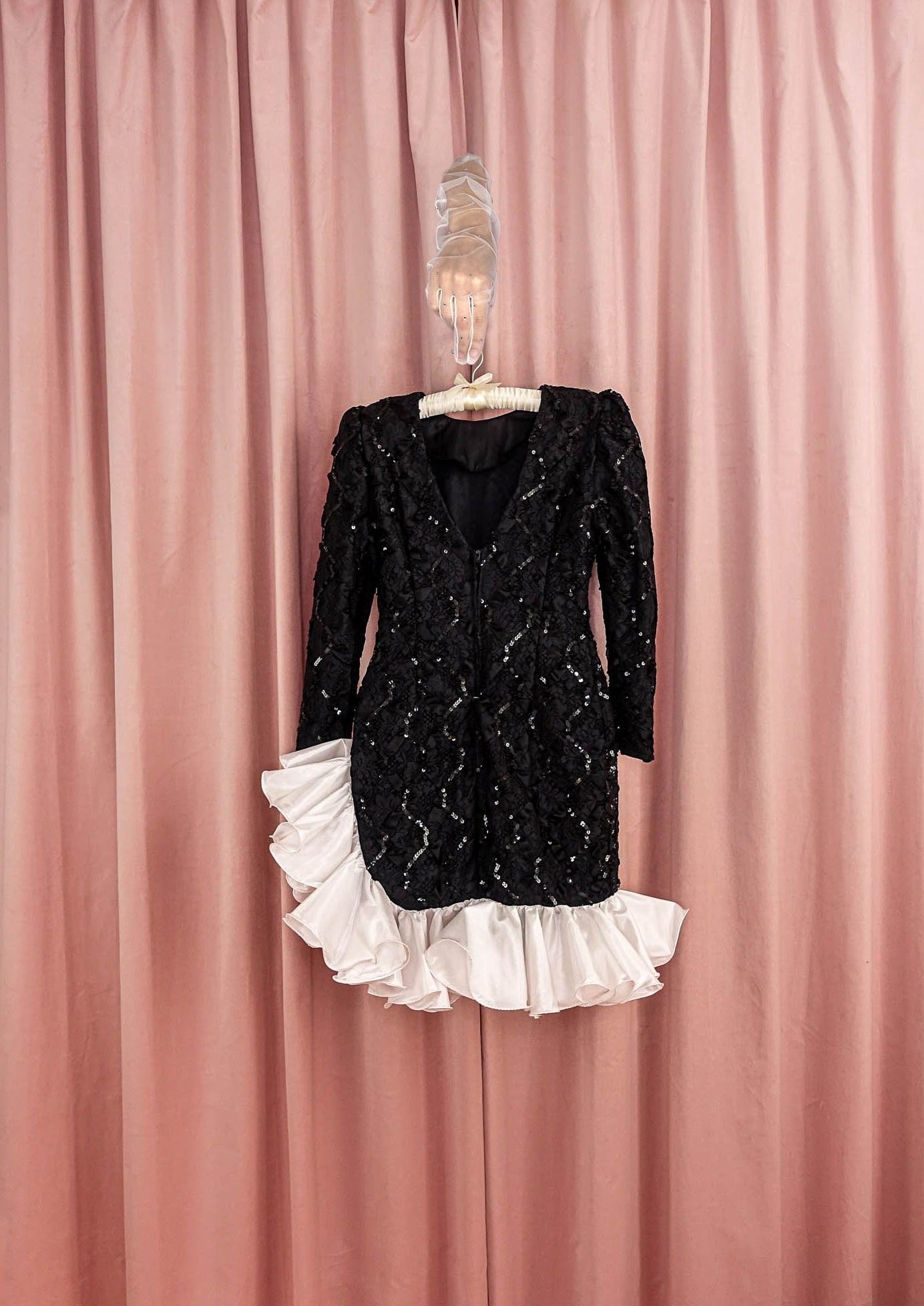 1980s Black Sequin Asymmetrical Dress