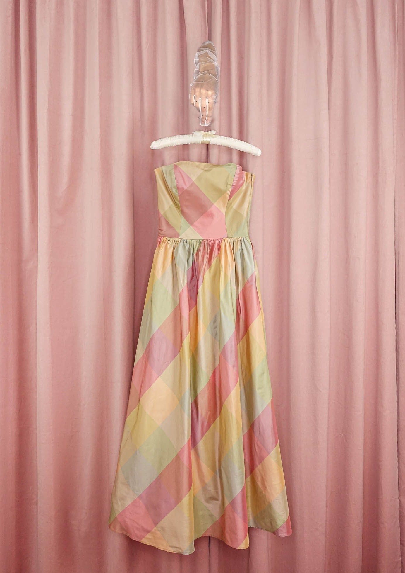 1990s 'Chetta B' Pastel Plaid Taffeta Gown Cha Cha Linda Vintage 1990s 'Chetta B' Pastel Plaid Taffeta Gown Cha Cha Linda Vintage