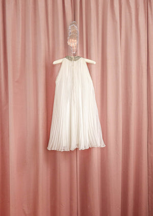 1960s White Sunburst Pleat Trapeze Dress