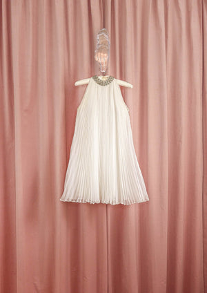 1960s White Sunburst Pleat Trapeze Dress