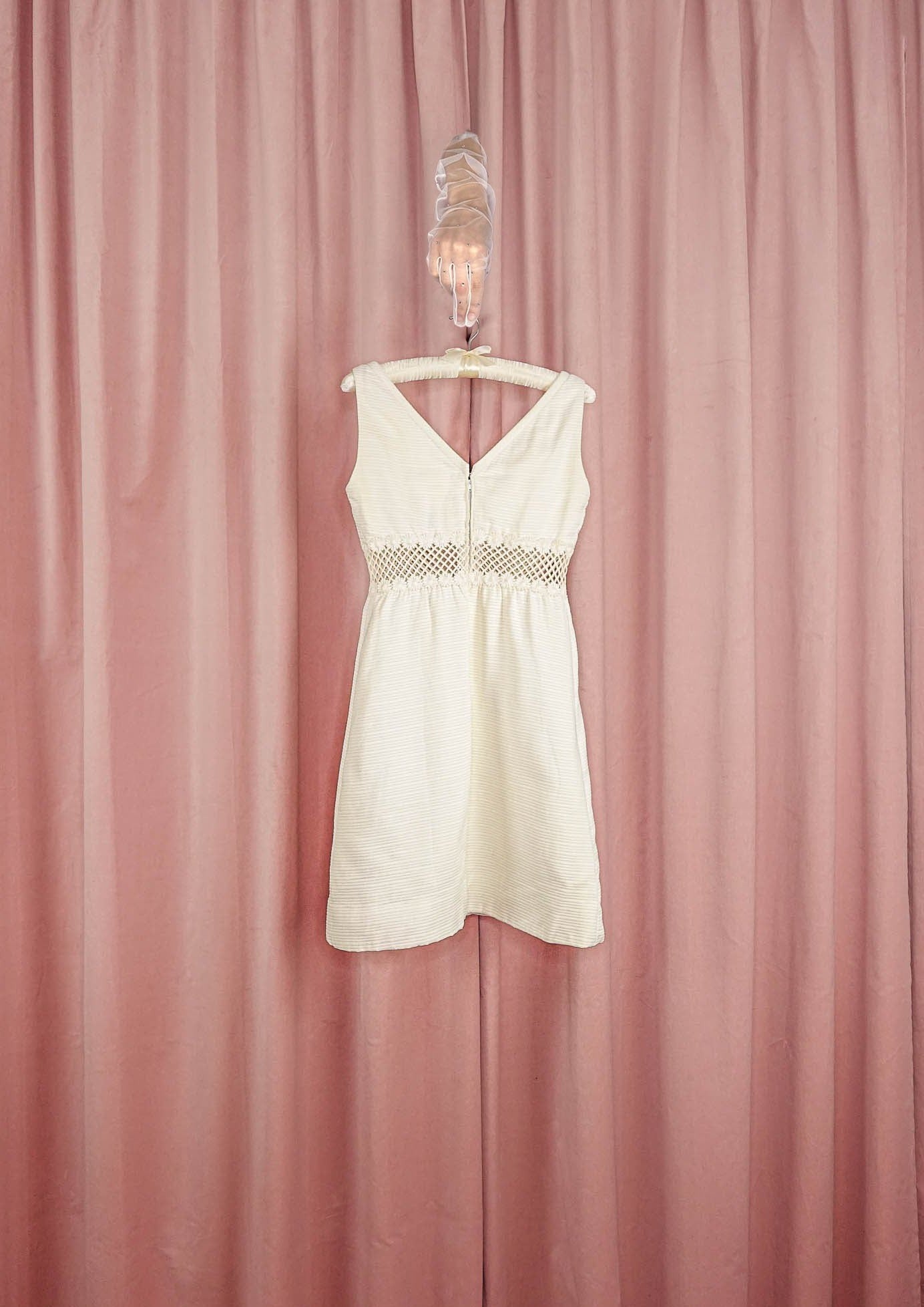 1960s White Daisy Cage Mini Dress