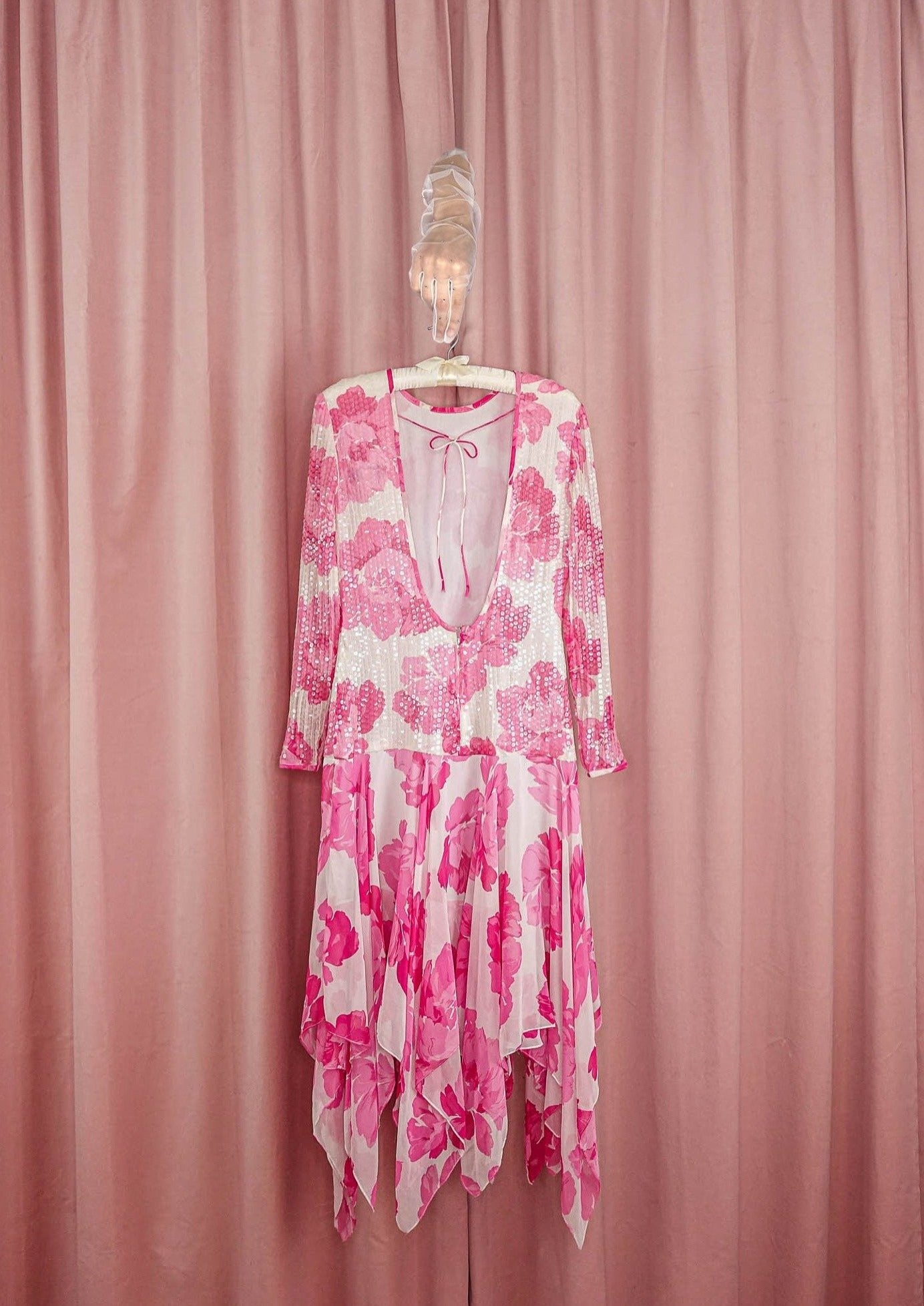 1980s Silk Sequin Backless Dress