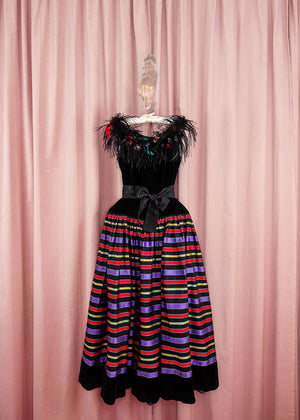 1980s 'Albert Capraro' Velvet and Feather Gown