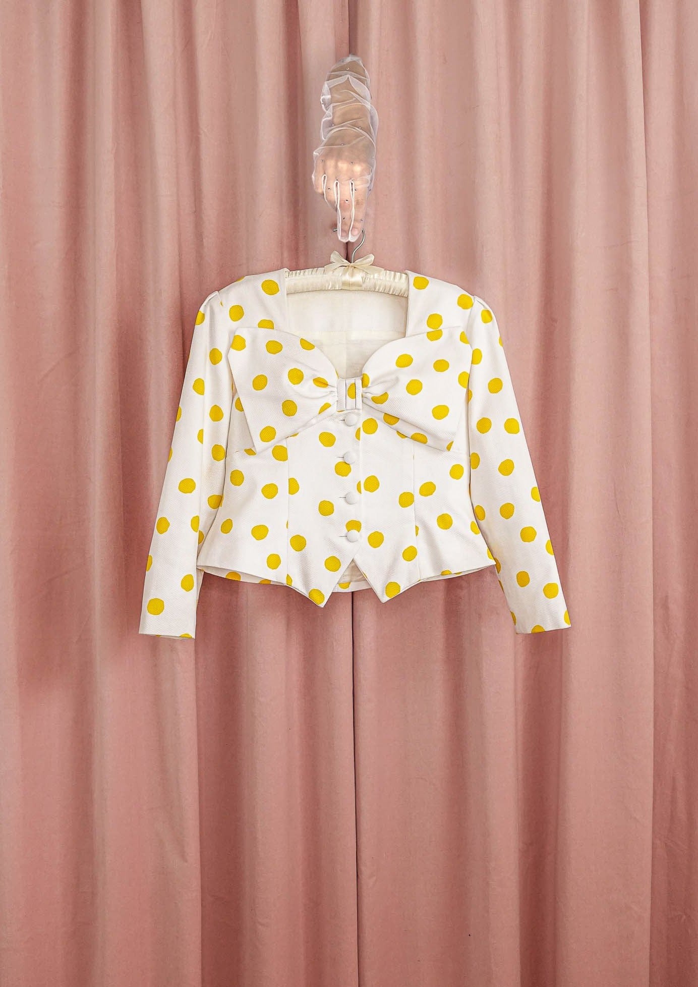 1990s Yellow Polka Dot Piqué Skirt Suit