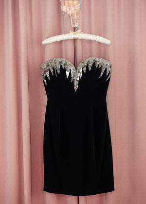 1980s 'Bob Mackie' Silver Beaded Icicle Mini Dress Cha Cha Linda Vintage 1980s 'Bob Mackie' Silver Beaded Icicle Mini Dress Cha Cha Linda Vintage