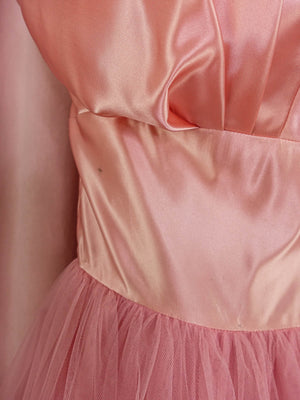 1960s Pink Liquid Satin and Tulle Halter Gown and Bolero