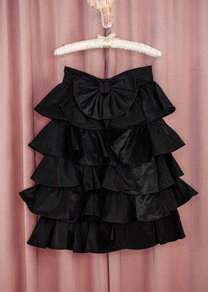 1980s 5 Tier Black Taffeta Skirt