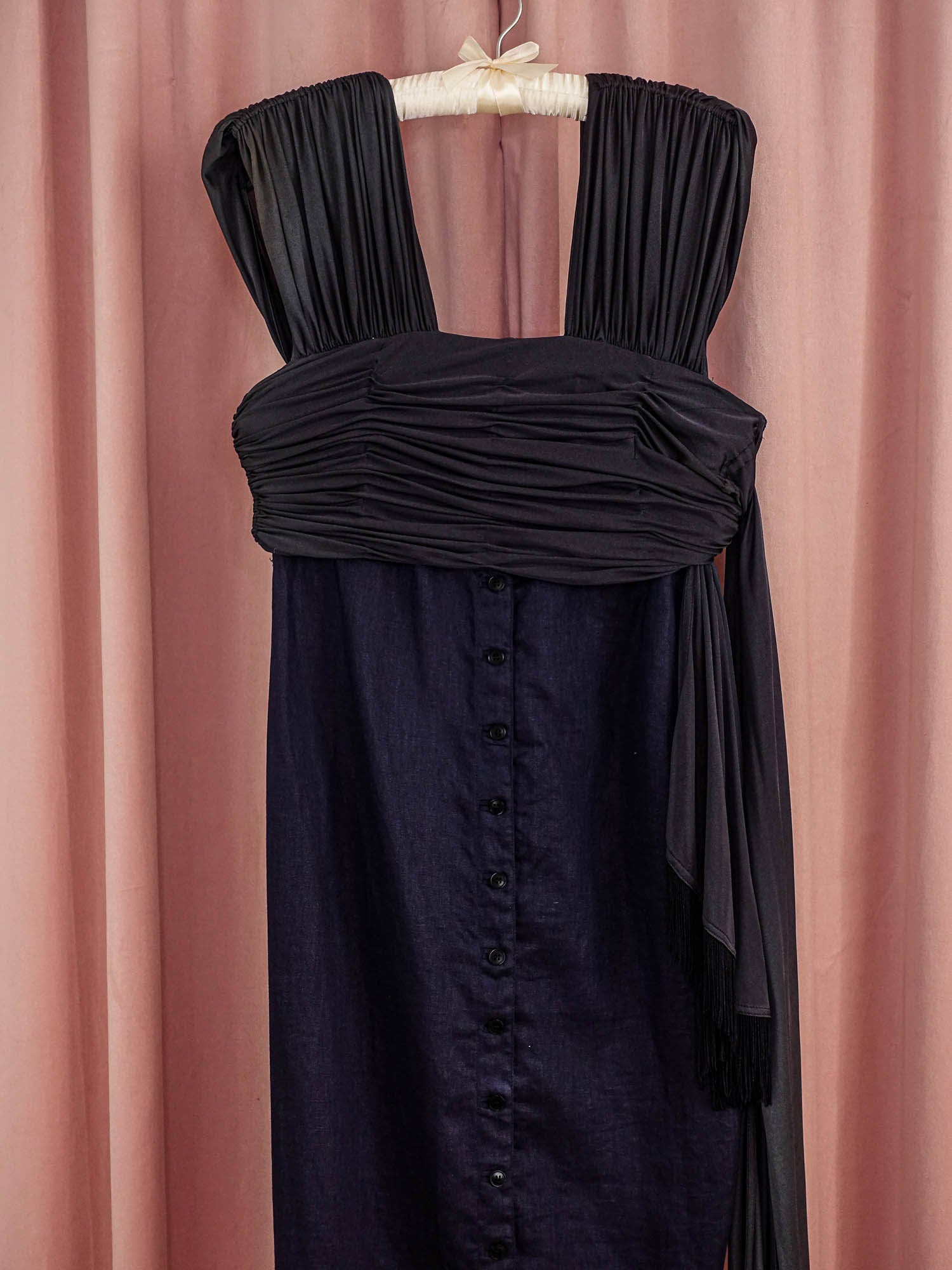1980s 'Gianni Versace' Navy Linen and Silk Jersey Dress