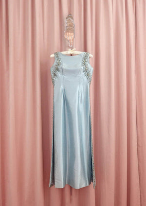 1960s Ice Blue Beaded Gown With Train