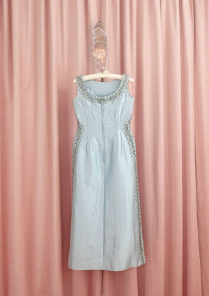 1960s Ice Blue Beaded Gown With Train