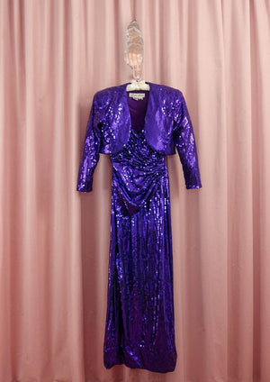 1980s 'Lillie Rubin' Ultraviolet Sequin Dress and Bolero
